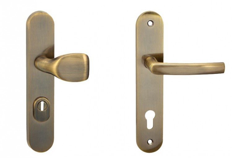 Kování ochranné C101 klika/madlo 90 mm vložka LEVÁ/PRAVÁ bronz česaný OFS s překrytím (C C0101846) - Kliky, okenní a dveřní kování, panty Kování dveřní Kování dveřní bezpečnostní